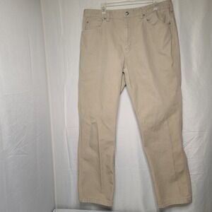 Duluth Trading Co Work Pants Mens 38x34 Khaki Fire Hose Cotton Canvas Straight